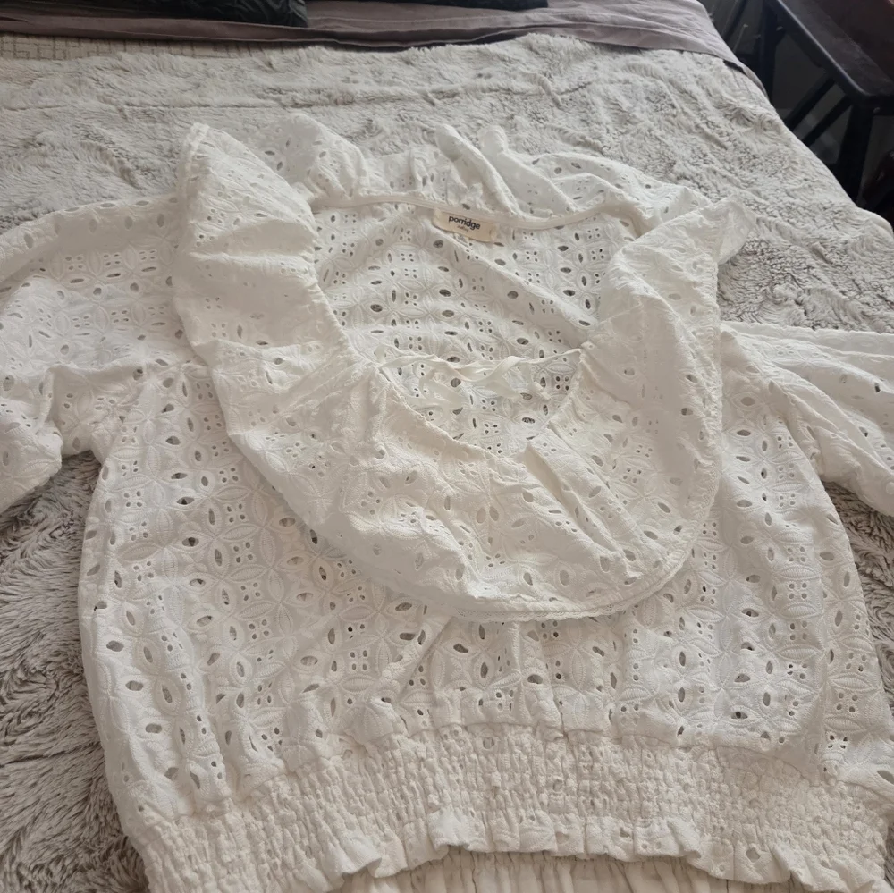 Anthropologie White Eyelet Ruffle Blouse